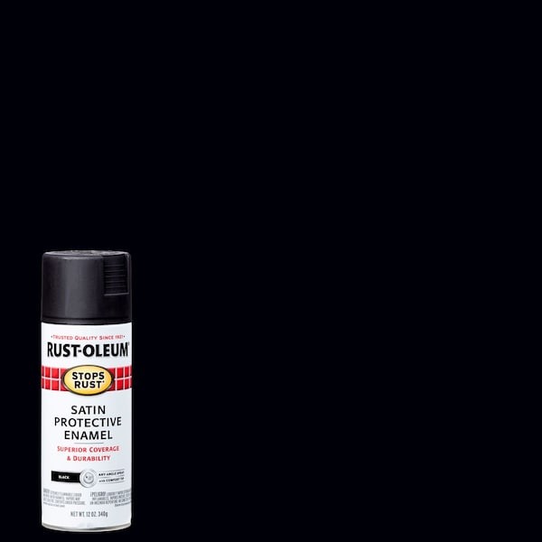 Rust-Oleum 7777830 Spray Paint, Black, Satin, Solvent, 12 Oz