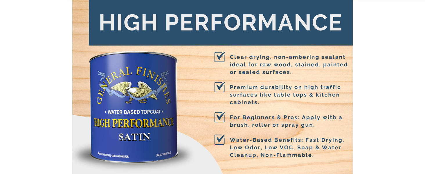 General Finishes High Performance Water Based Topcoat, 1 Quart, Flat