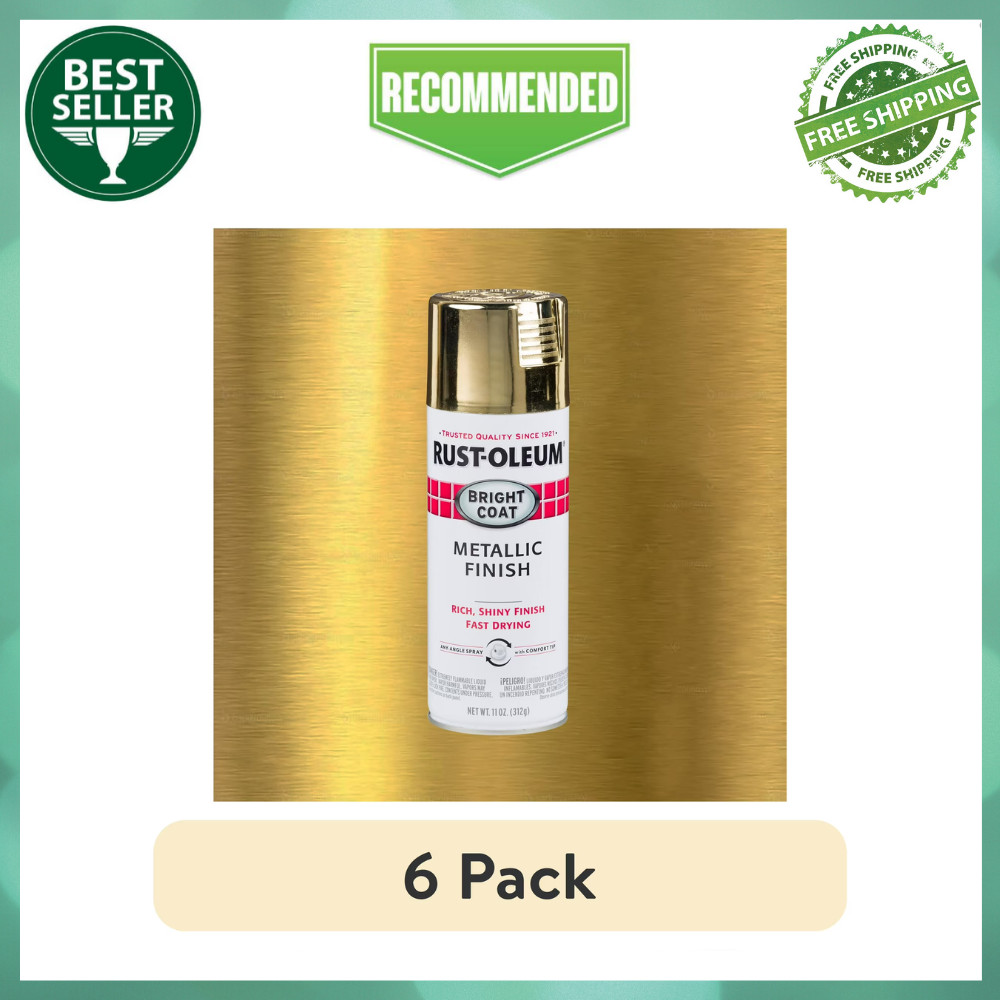 Rust-Oleum Stops Rust Metallic Spray Paint, Gold Bright Coat, 11 oz, 6 Pack, New