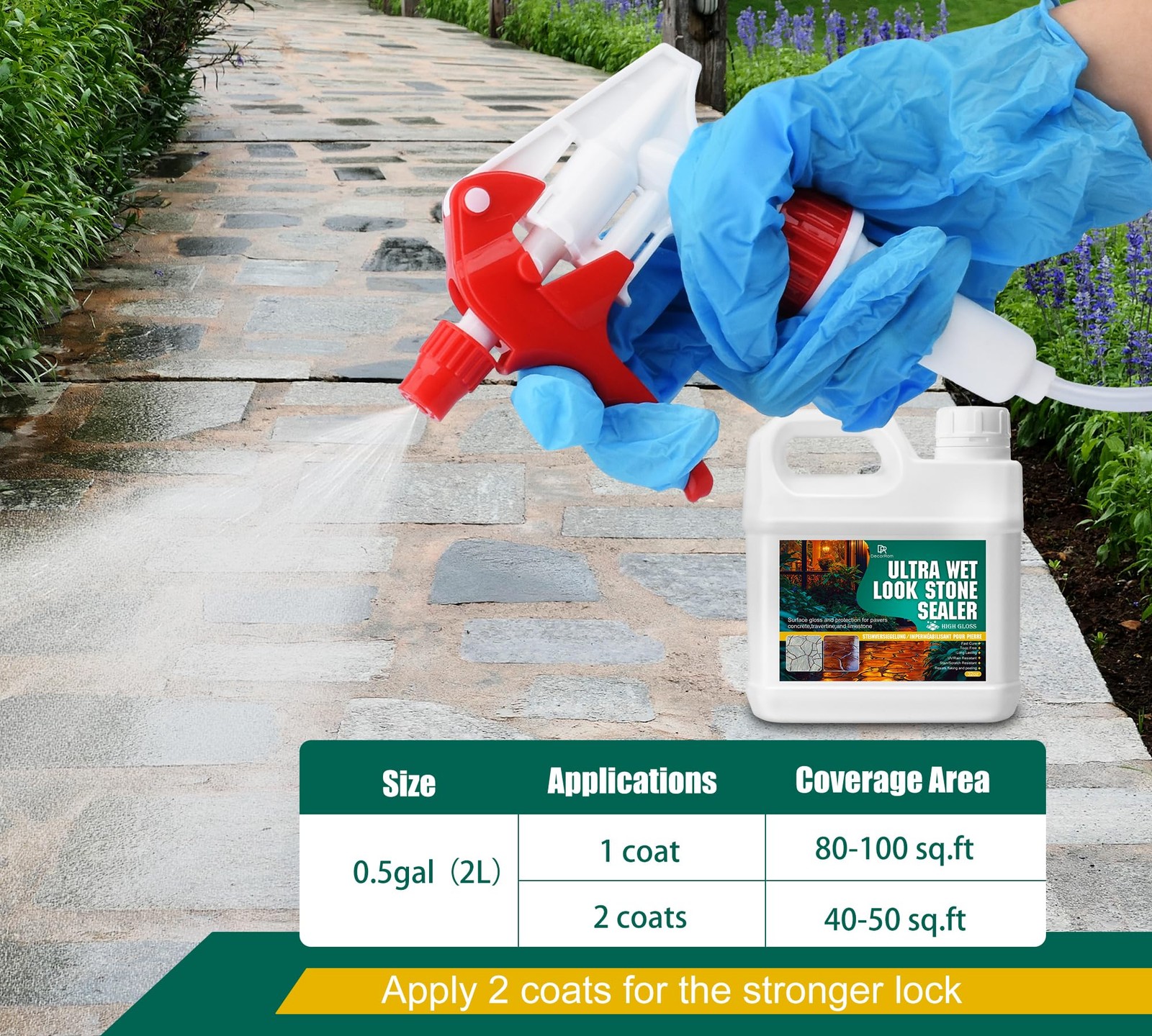 Wet Look Stone Sealer – 0.5 Gallon Concrete & Paver 64oz, Transparent