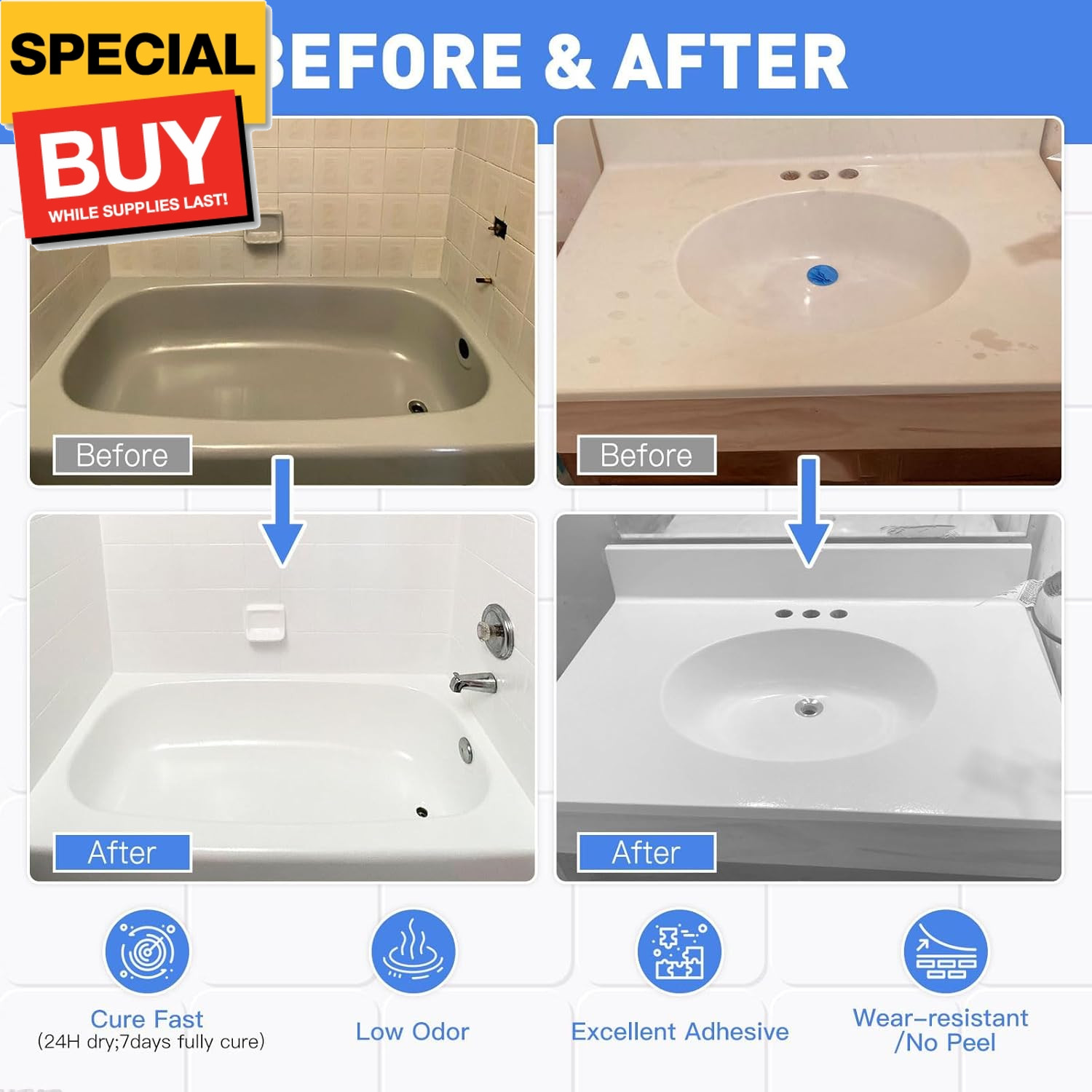 Tub and Tile Paint, Tub and Tile Refinishing Kit with Hardener, Tile Paint and T