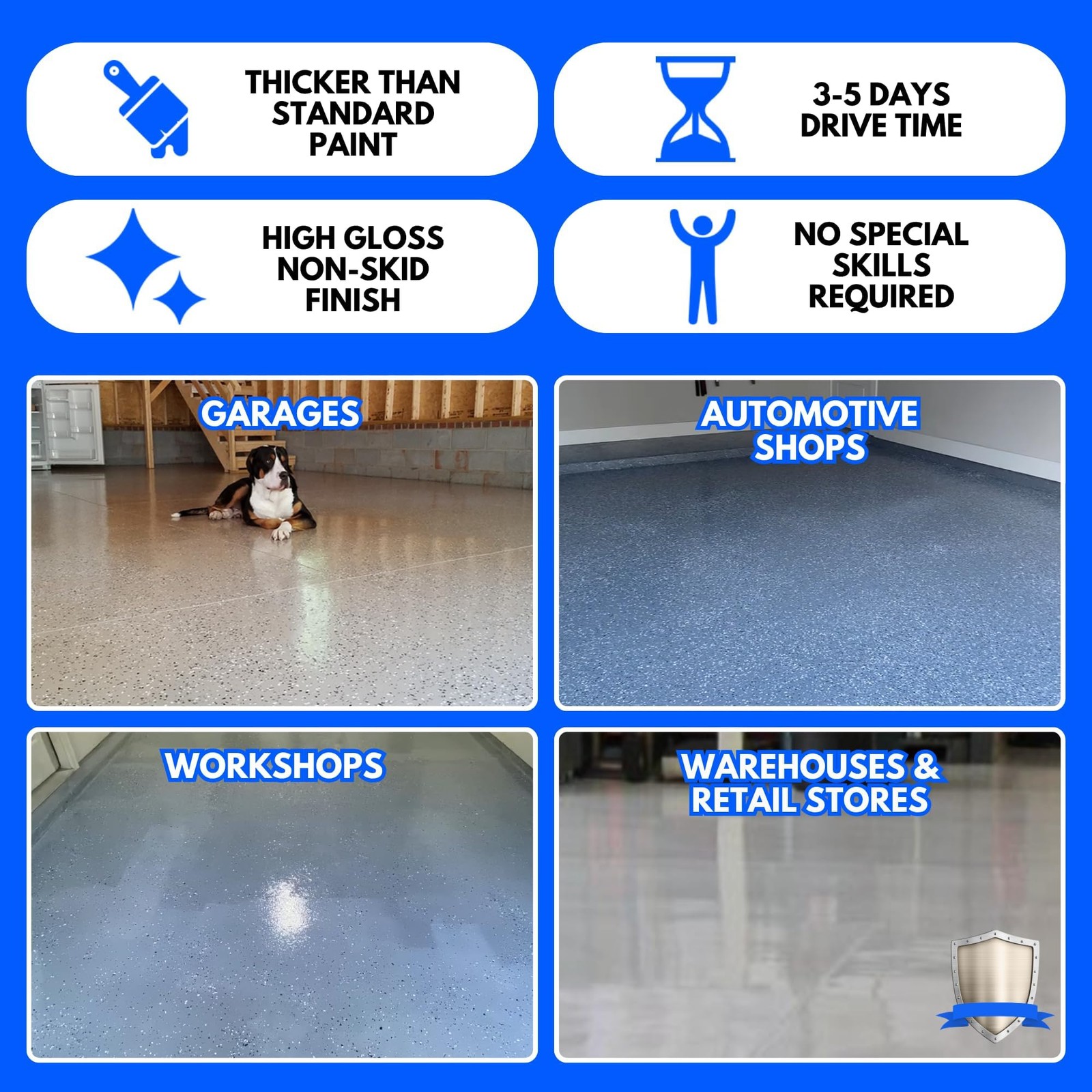 ArmorPoxy Garage Epoxy Floor Kit – 100% Solids – 2 Part Industrial-Grade Coat…