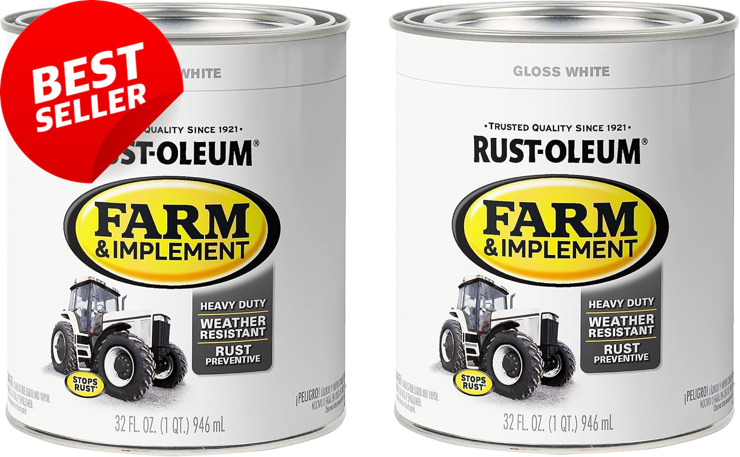 280105-2PK Farm & Implement Enamel Paint, Quart, Gloss White, (Pack of 2)