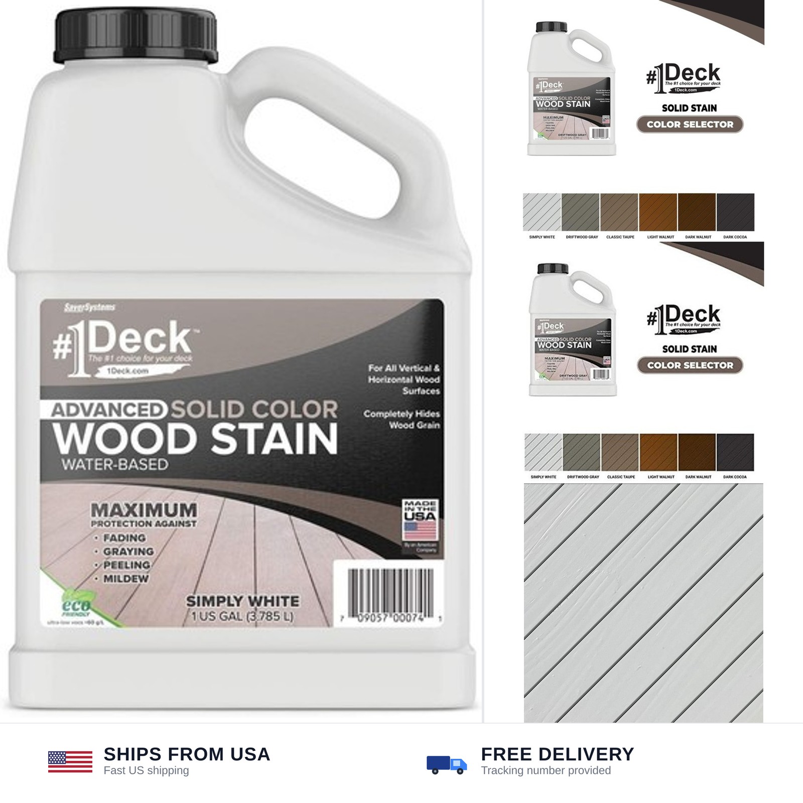 #1 Deck Premium Advanced Solid Color Outdoor Wood Stain and Sealer in One – W…
