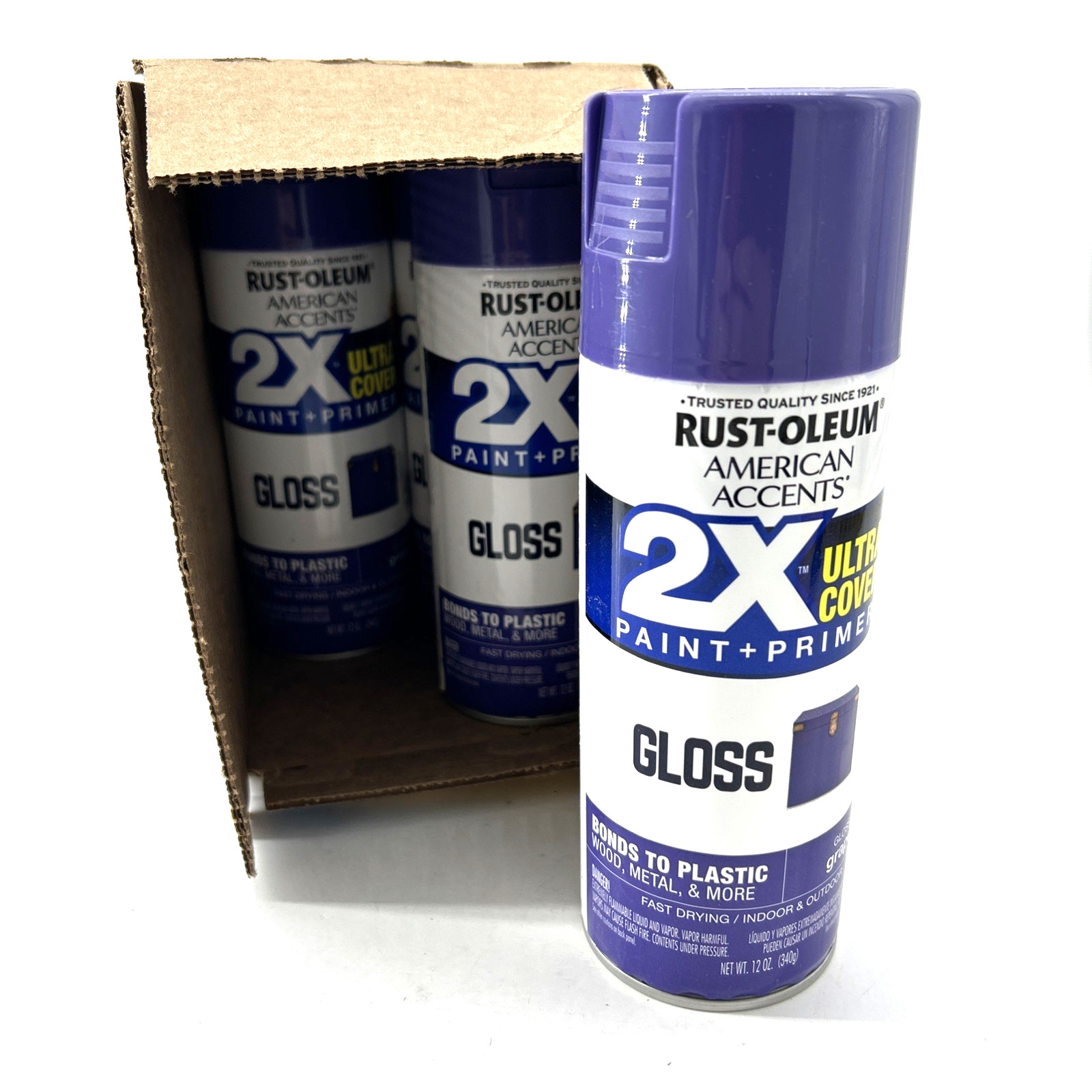 Rust-Oleum American Accents 2X Spray Paint + Primer Gloss Grape Purple Pack Of 6