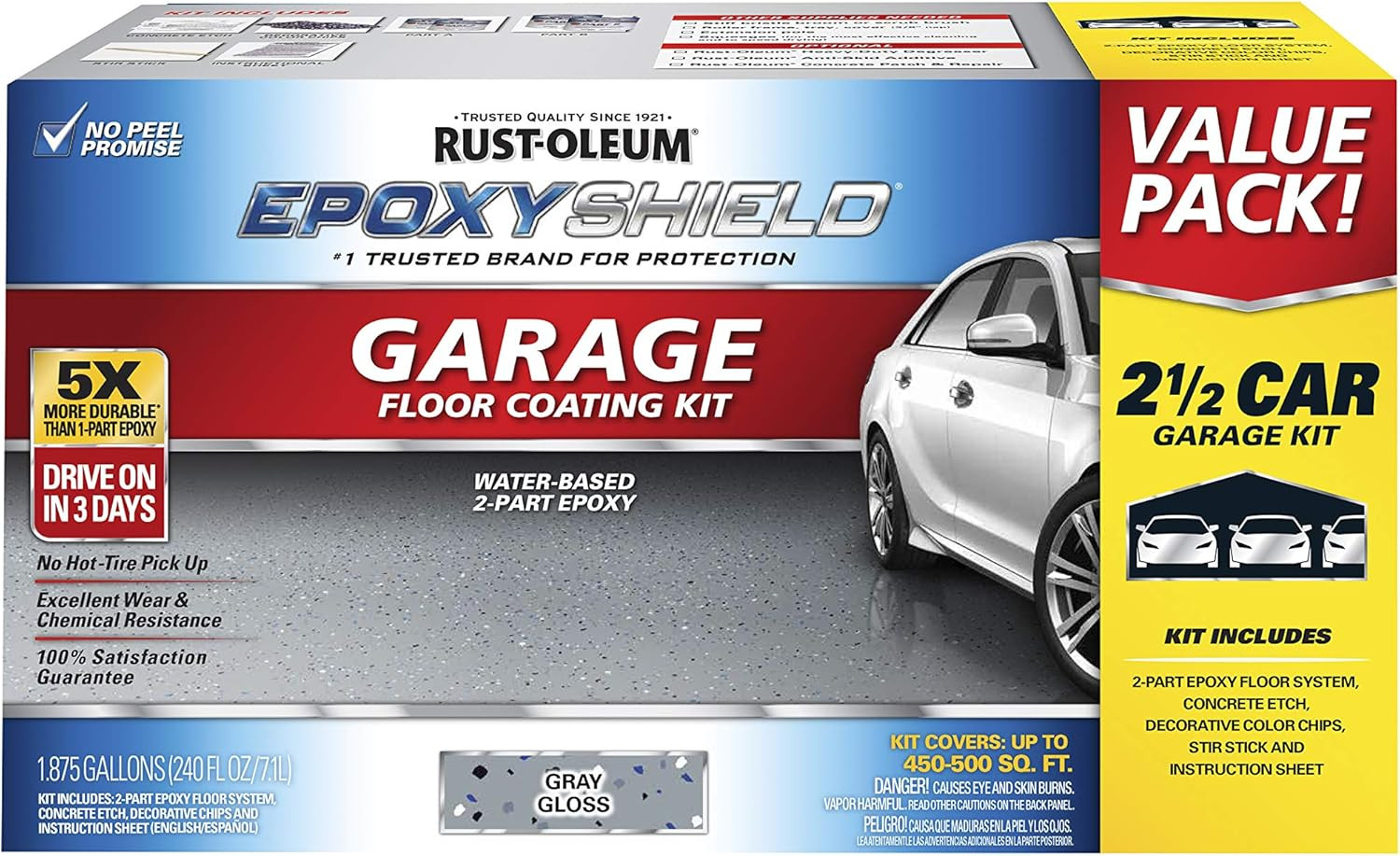 261845 EPOXYSHIELD Garage Floor Coating Kit, 2.5 Car, Gloss Gray