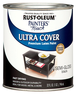 Rust-Oleum 1974-502 Painter’s Touch Premium Latex Paint, Semi-Gloss, Black,