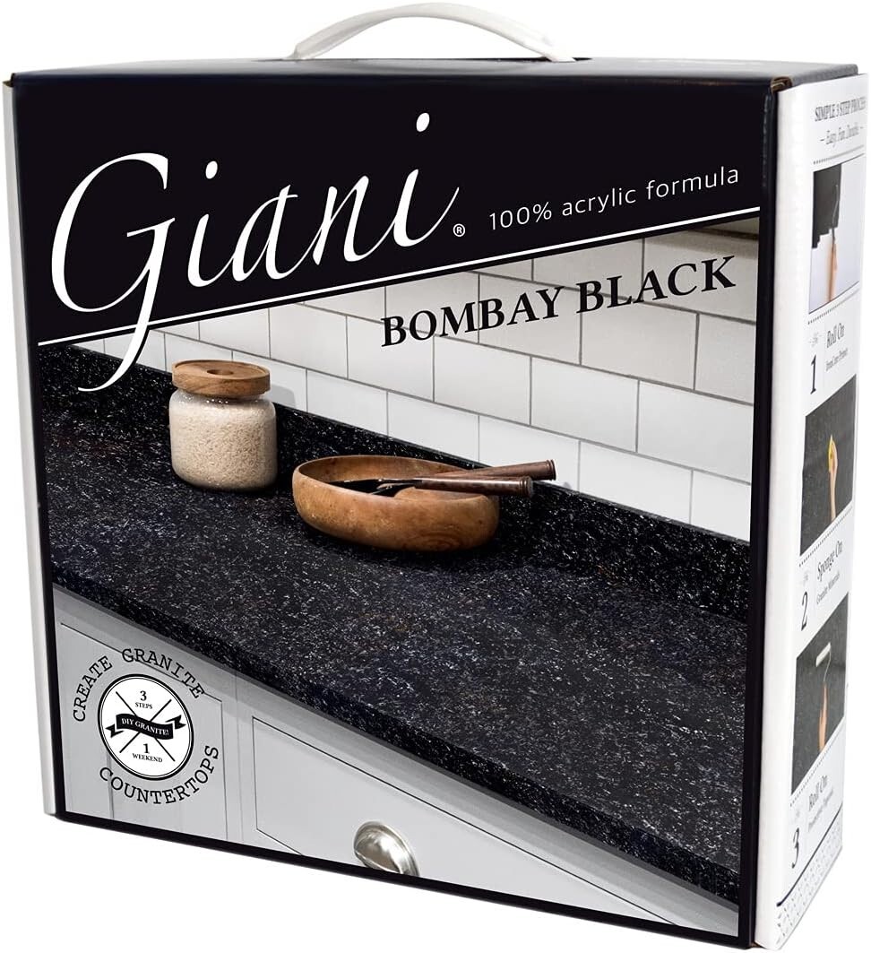 High-Gloss Granite Finish Paint Kit – 44 Fl Oz Bombay Black, Low Odor & Durable