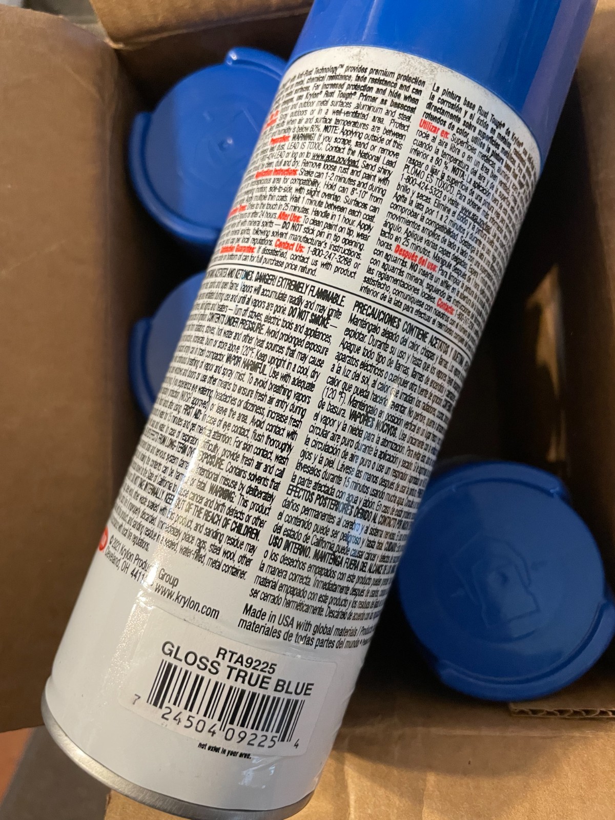 6 Krylon Rust Tough 12 Oz. Gloss Alkyd Enamel Spray Paint Blue K09225008 RTA9225