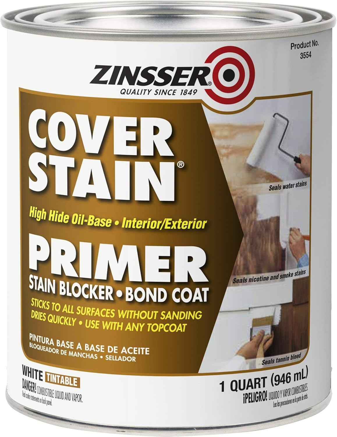 3554 High Hide Cover Stain Primer and Sealer, White 32 Fl Oz (Pack of 1)