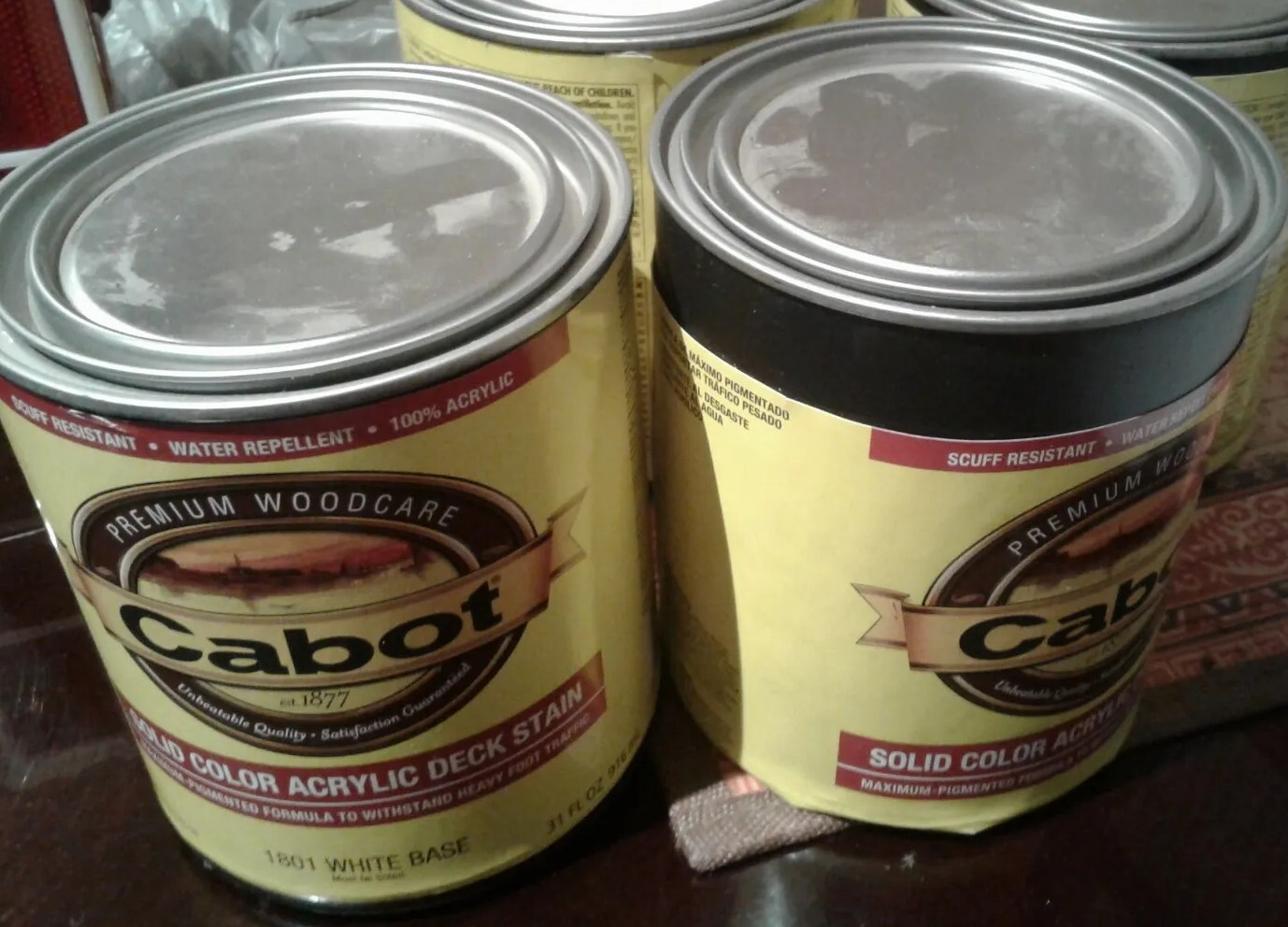 Lot of 2 – Cabot Solid Color Acrylic Deck Stain – 1801 White Base 31oz each