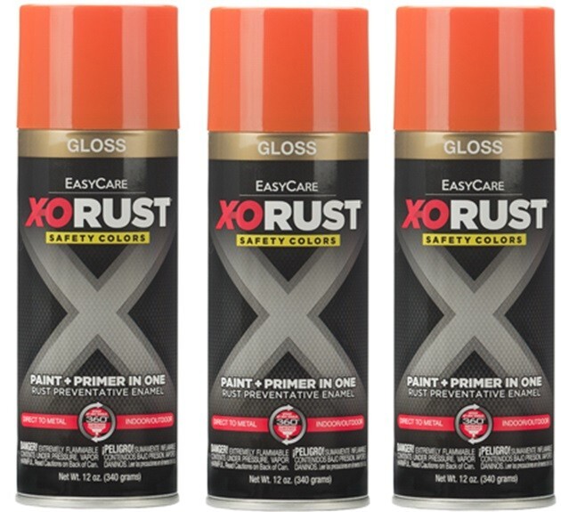 X-O Rust XOP27-AER Gloss ORANGE Anti-Rust Enamel Spray Paint Primer – 3 Pack