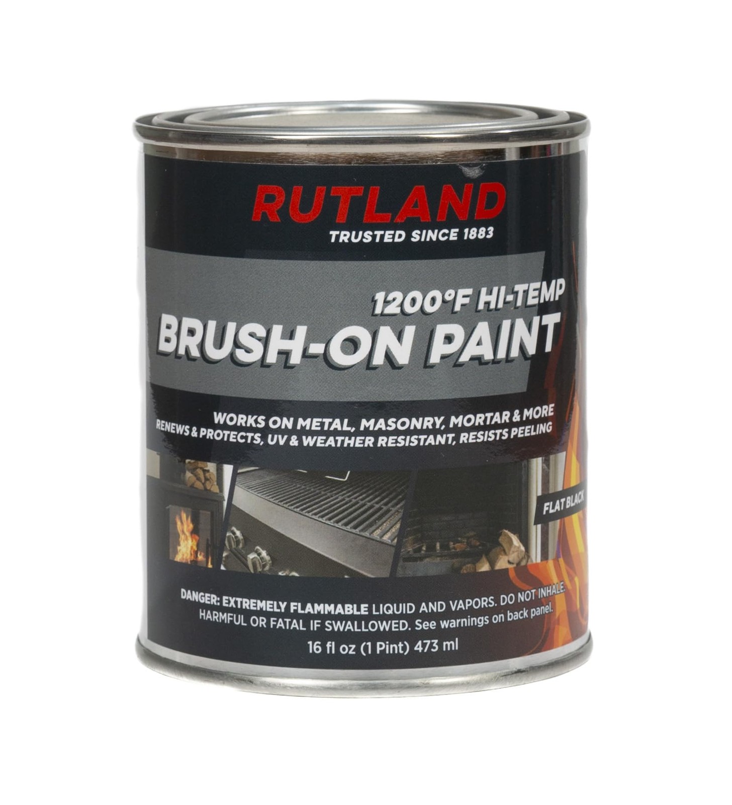 Rutland Products, Black Rutland 1200-Degree F Brush-On Flat Stove Paint, 16