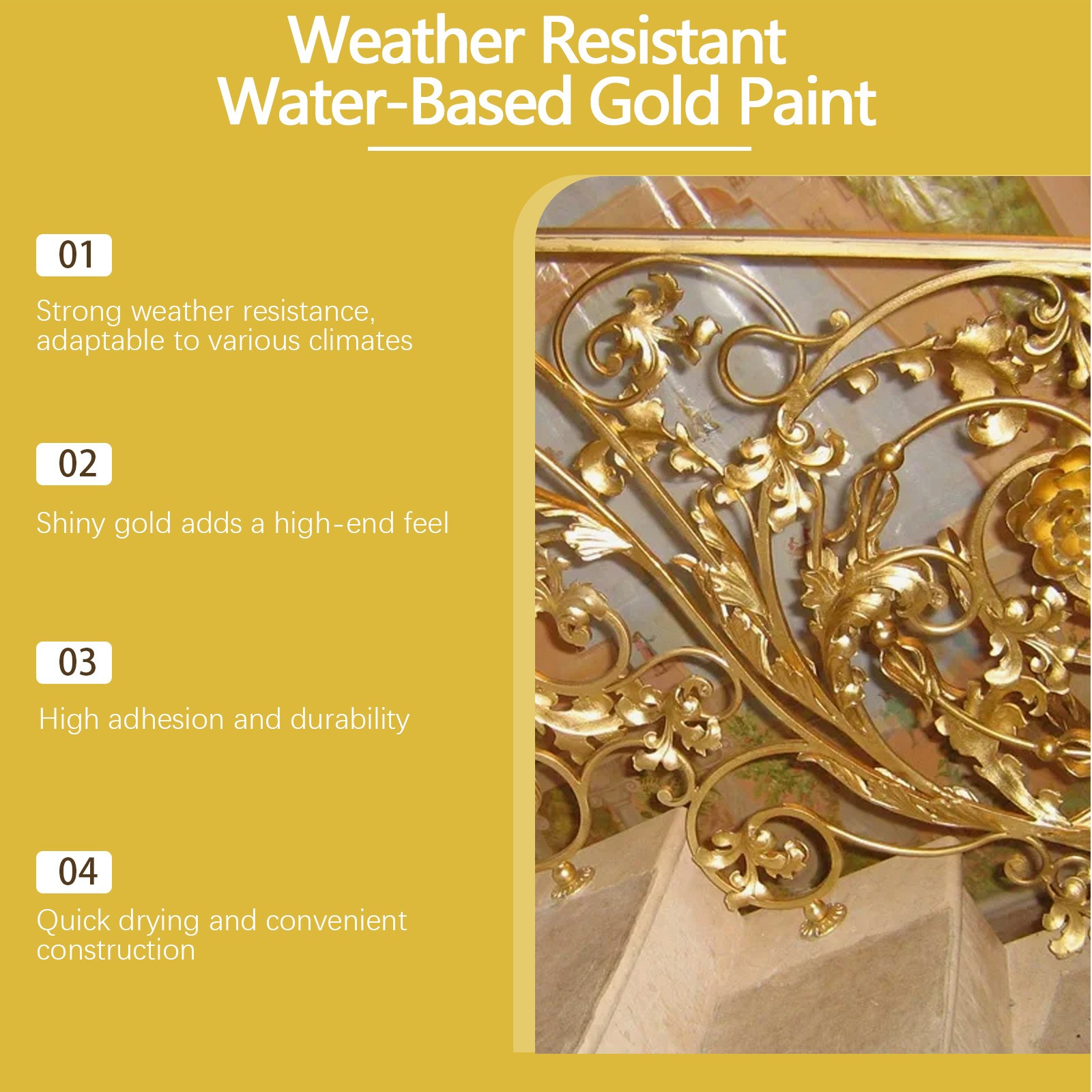 Weather Resistant Gold Paint,Water-Based Outdoor Paint,For Metal Wood Stone 150G