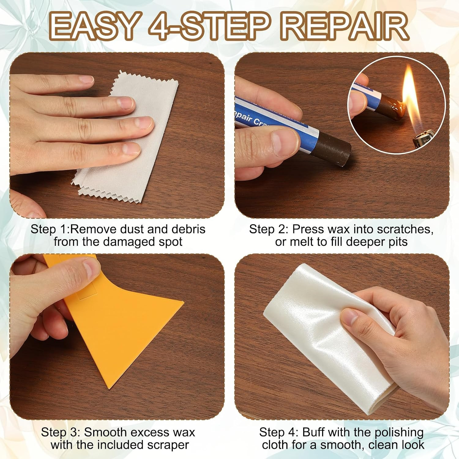 4Pcs Wood Filler Sticks, Wood Repair Kit, Wax Touch Up Furniture Repair Crayo…