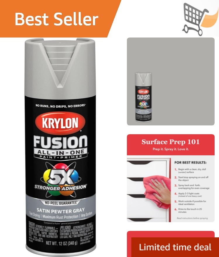 All-In-One Spray Paint Pewter Gray Satin 12 oz Indoor Outdoor Rust Resistant