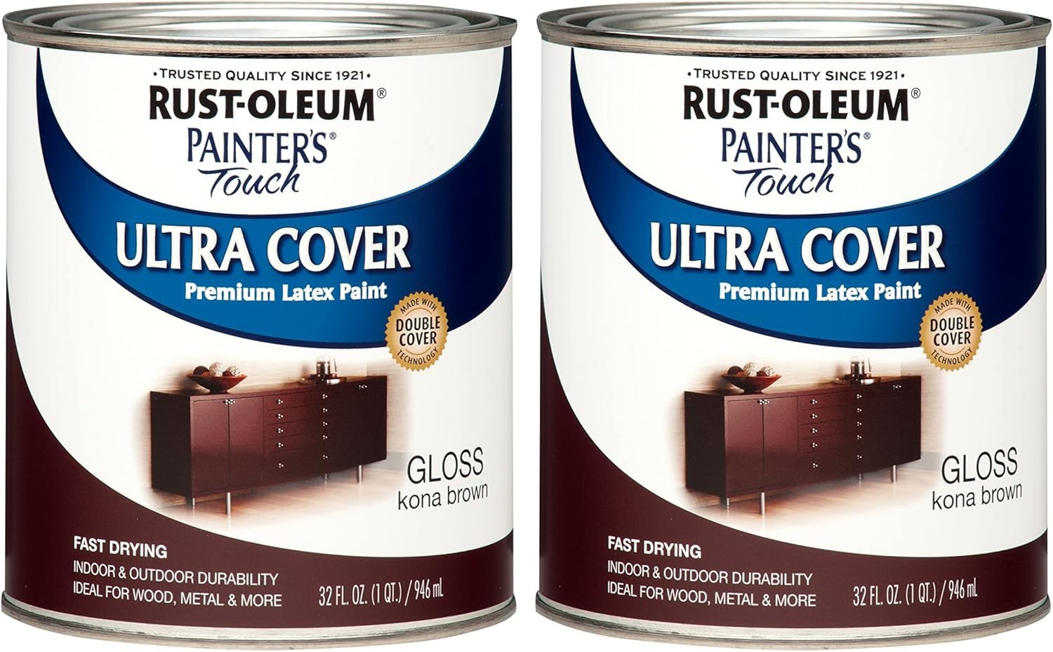 Rust-Oleum 1977502-2PK Painter’s Touch Latex Paint, Quart, Gloss Kona Brown, 2 P