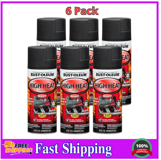 Rust-Oleum 248903 Automotive High Heat Spray Paint, 12 oz, Flat Black, 6 Pack