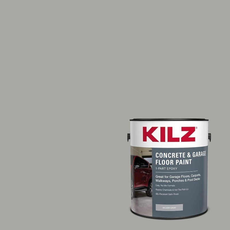 1-Part Epoxy Acrylic Concrete & Garage Floor Paint Silver Gray Satin