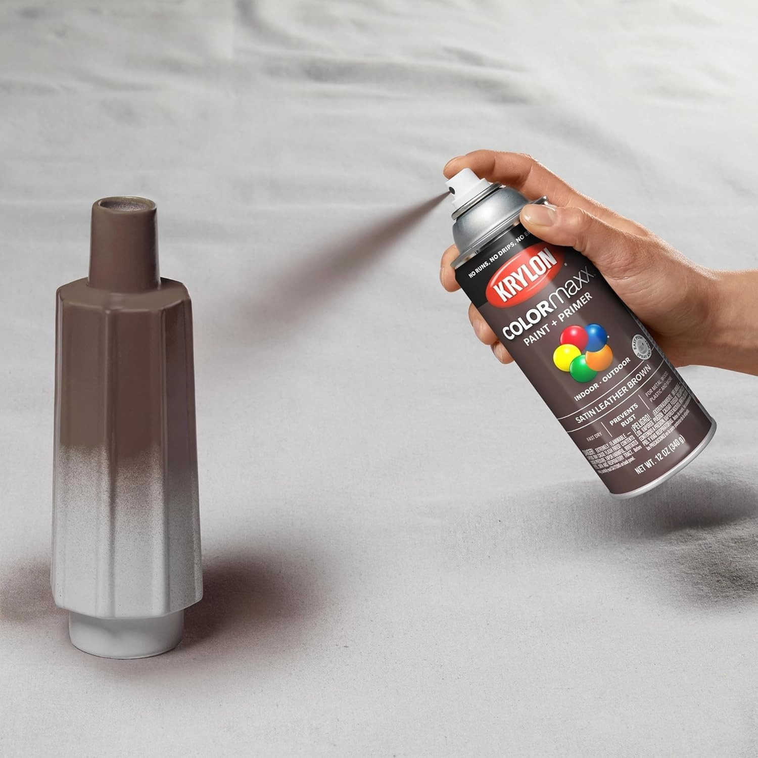 Fast-Drying 12oz Satin Leather Brown Spray Paint & Primer for Indoor/Outdoor Use