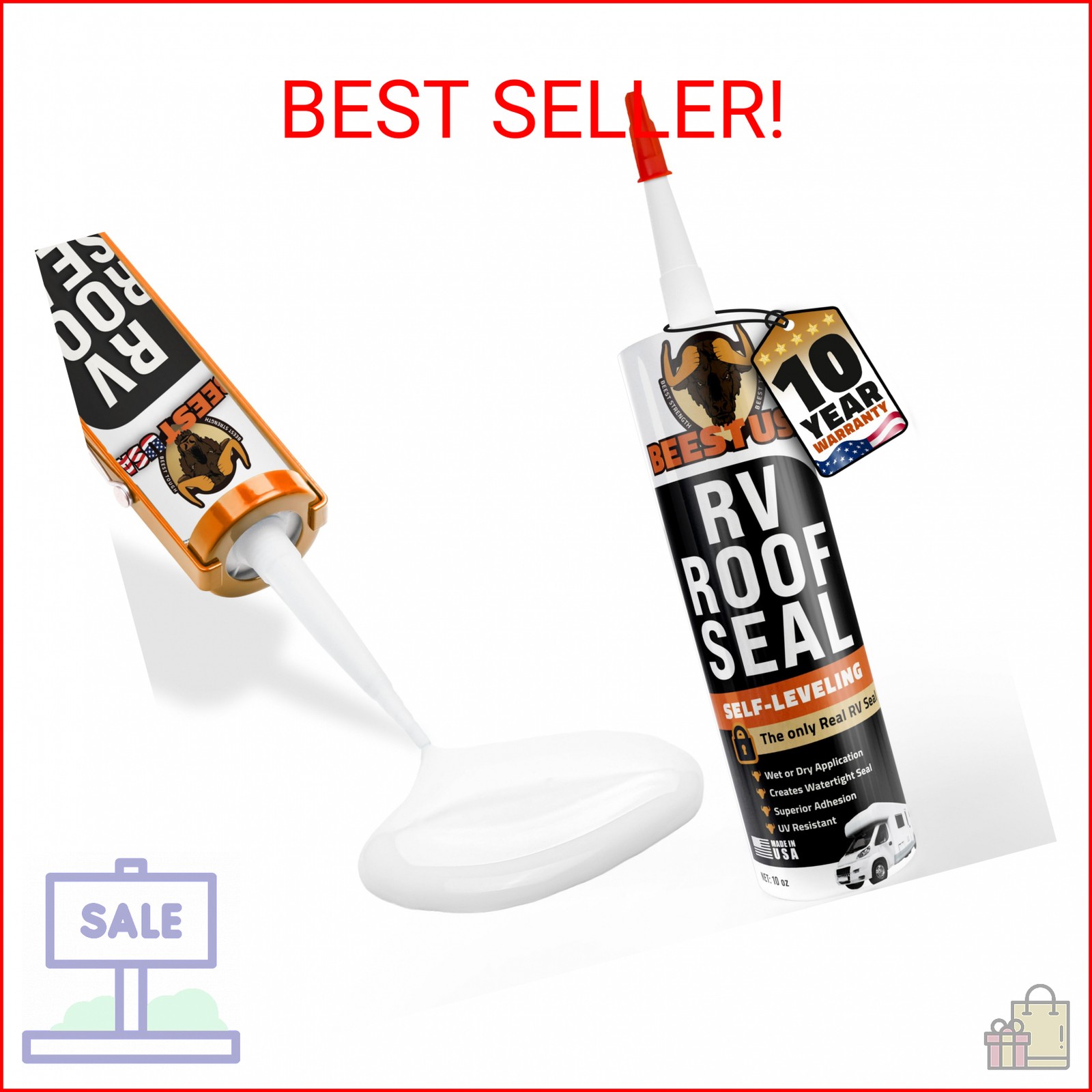 BEEST RV Roof Sealant Self-Leveling – 10 Oz, Self Leveling Lap Sealant for Campe