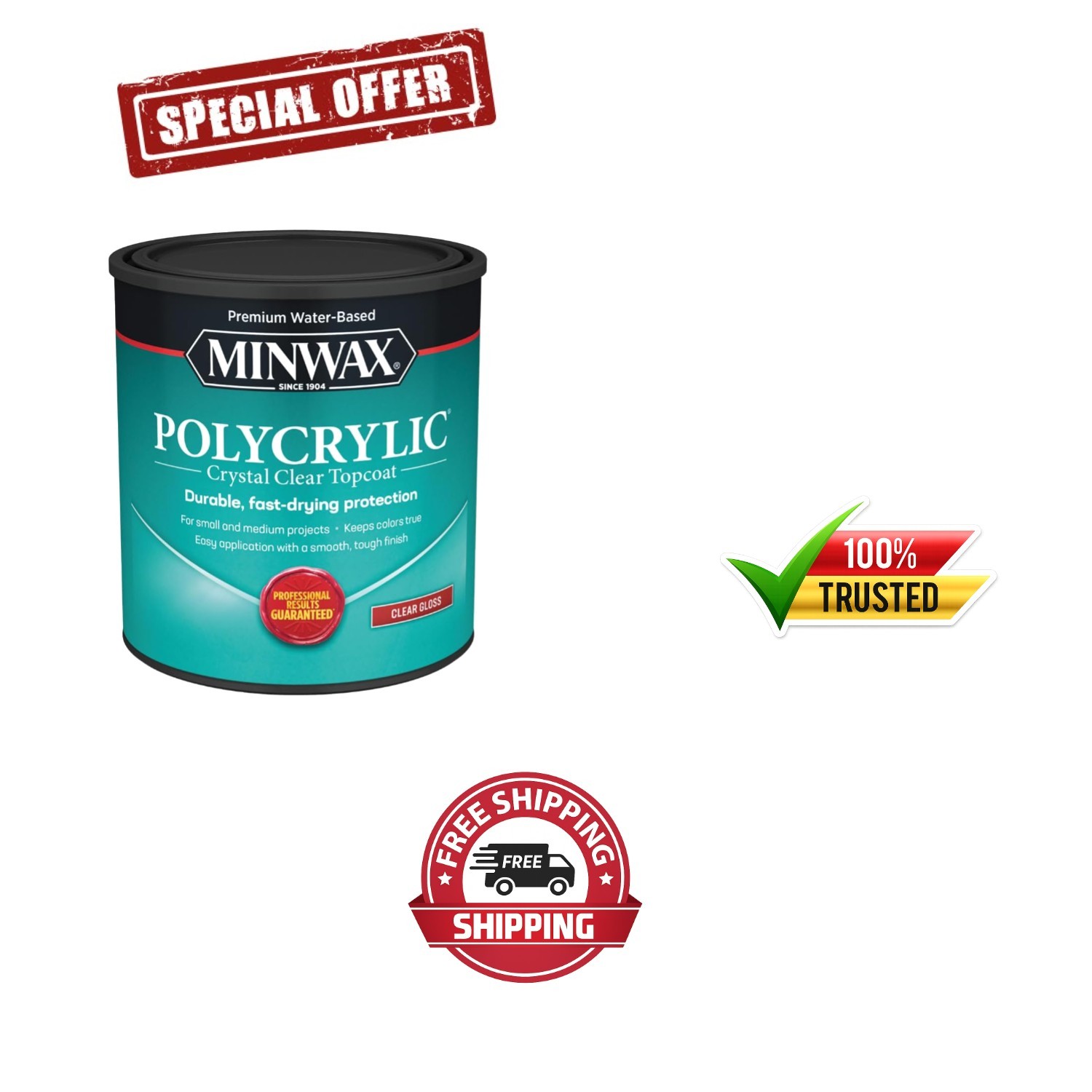 1 Quart Clear Polycrylic Water-Based Finish – Gloss | Fast-Drying Protection