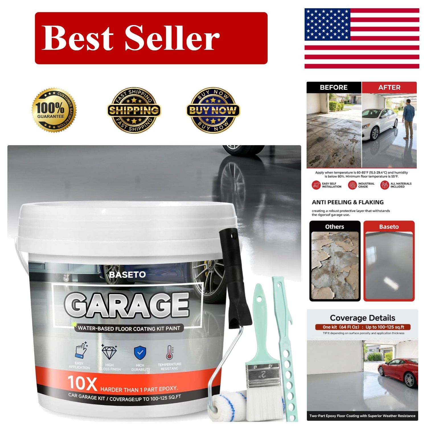Garage Floor Epoxy Kit, Epoxy Floor Paint with Tools, Epoxy Coating for Concrete