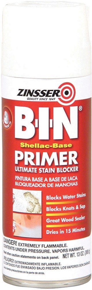 Zinsser B-I-N 13 oz BIN Primer & Sealer Shellac-Based Spray White Gloss 1008 NEW