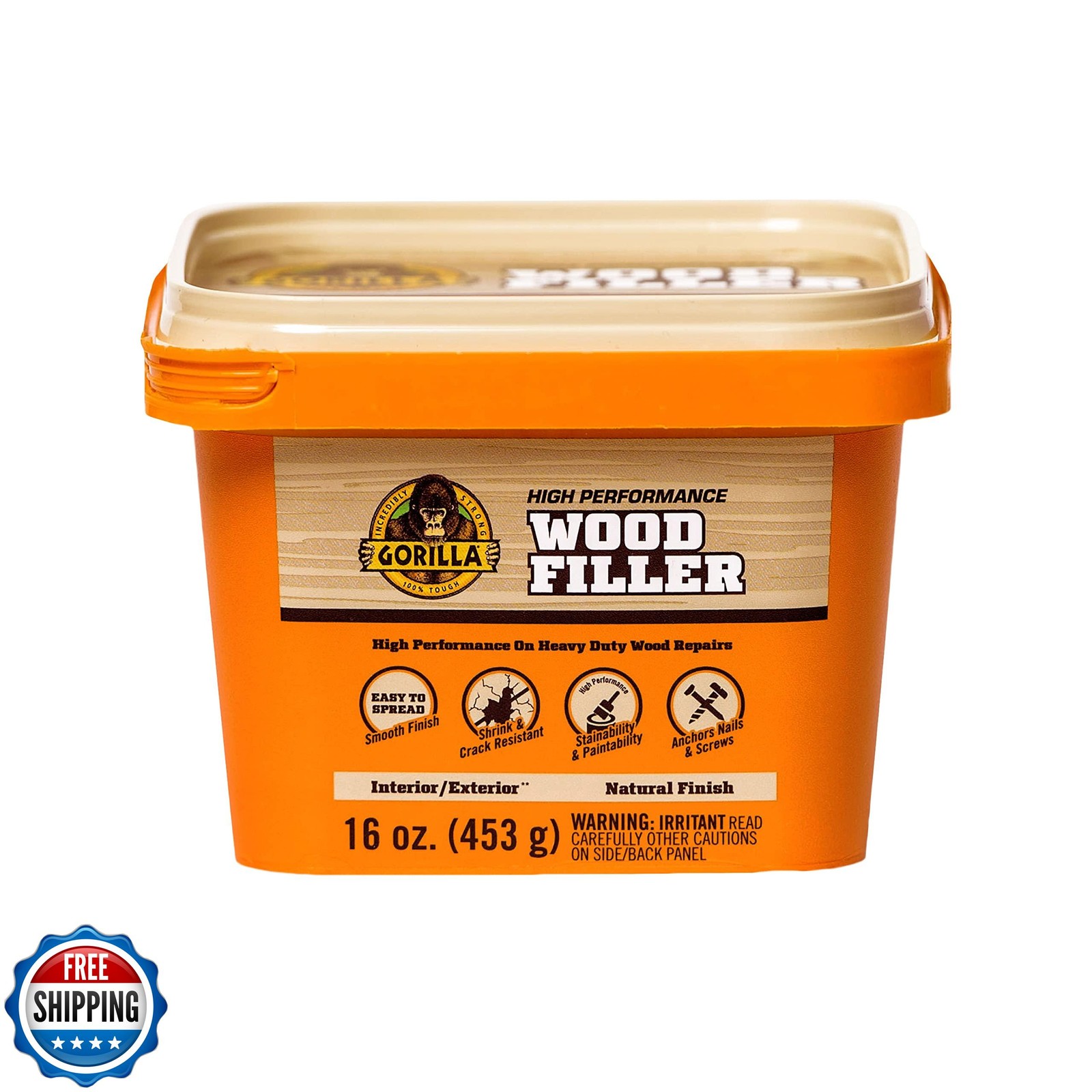 Gorilla All Purpose Wood Filler, Natural Finish, 16 Ounce Tub (Pack of 1) – W