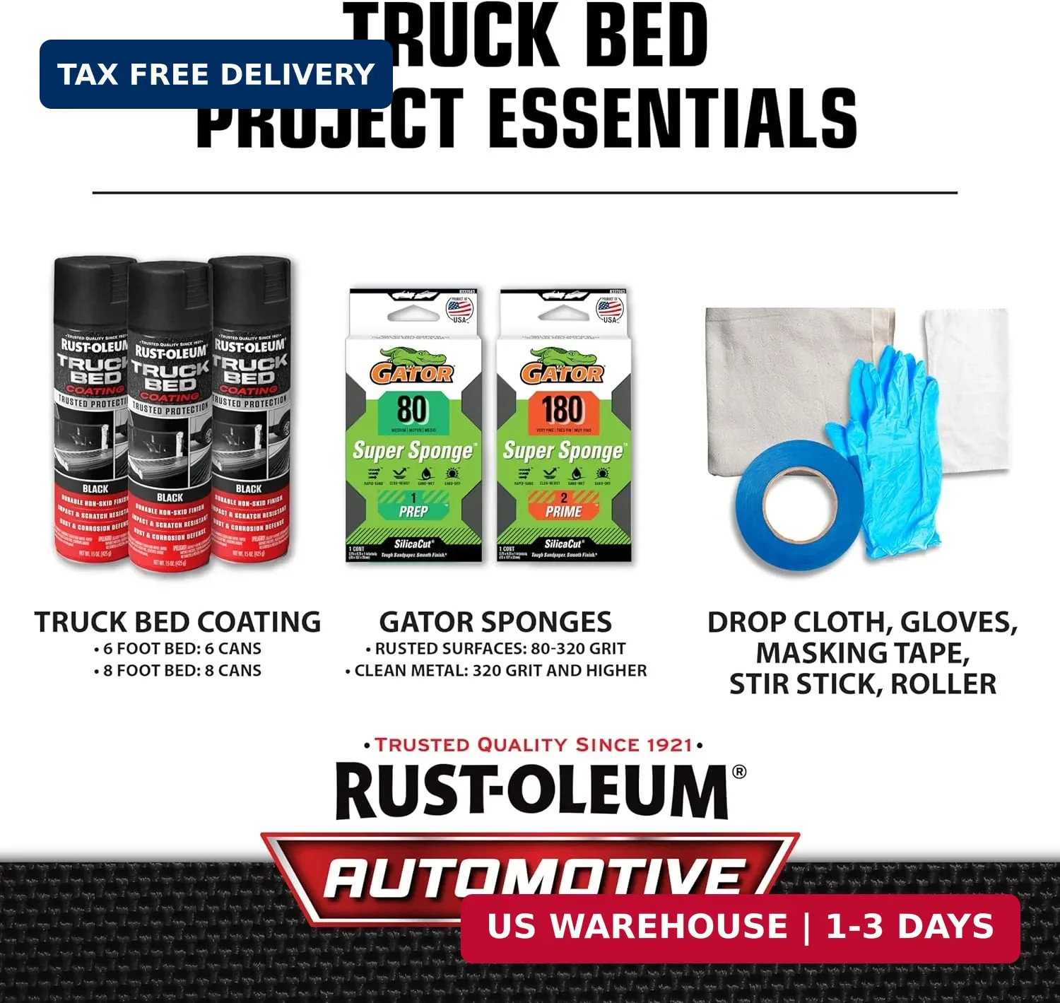 Rust-Oleum 248914-6PK Stops Rust Truck Bed Coating Spray Paint, 15 oz, Black, 6