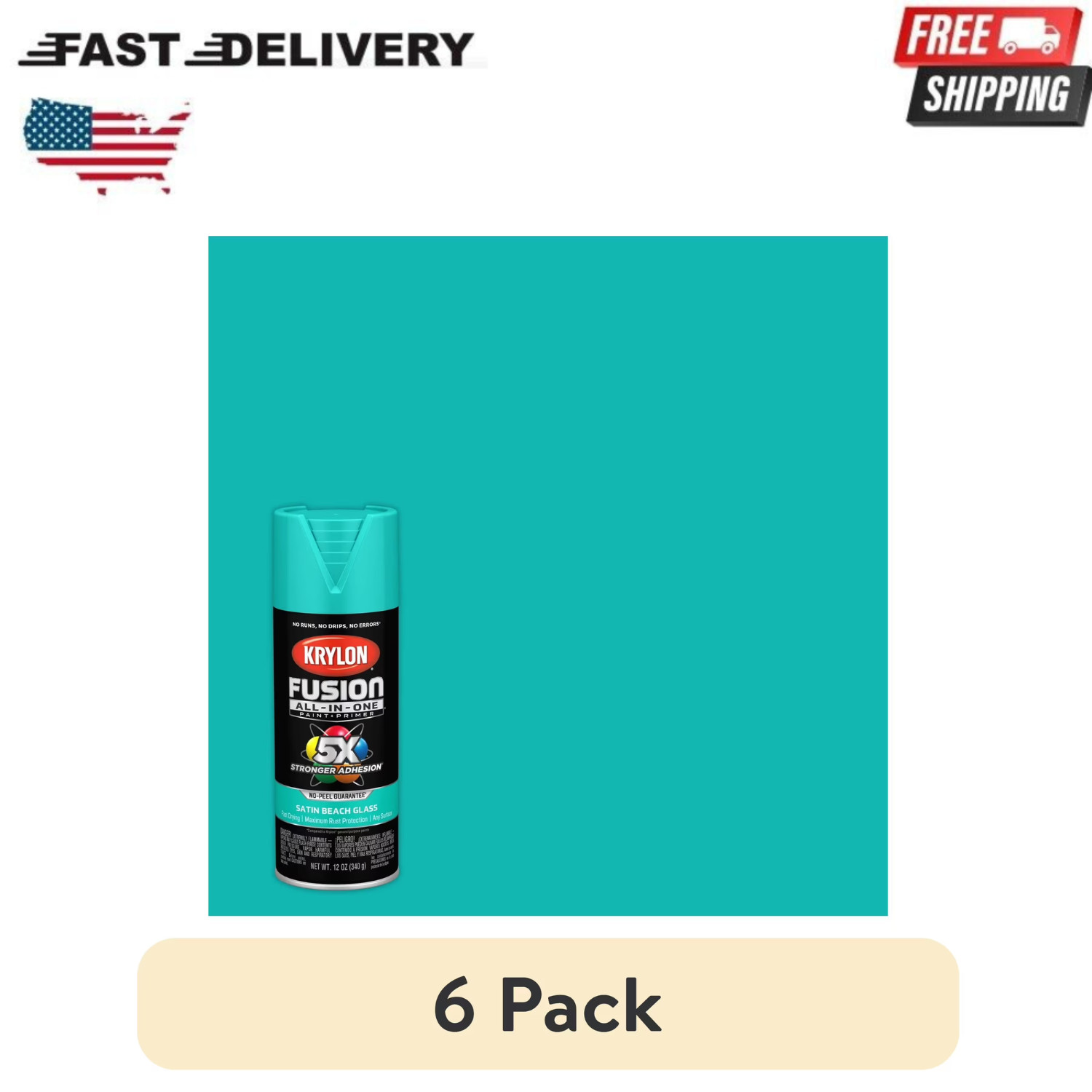Krylon Fusion All-In-One Beach Glass Satin Spray Paint 12oz 6 Pack