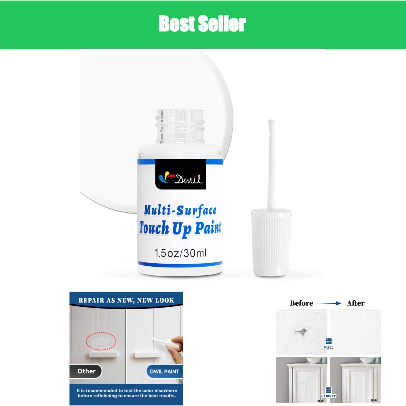 DWIL White Touch Up Paint Pen for Walls, Cabinets, Furniture – 1.5 Fl Oz