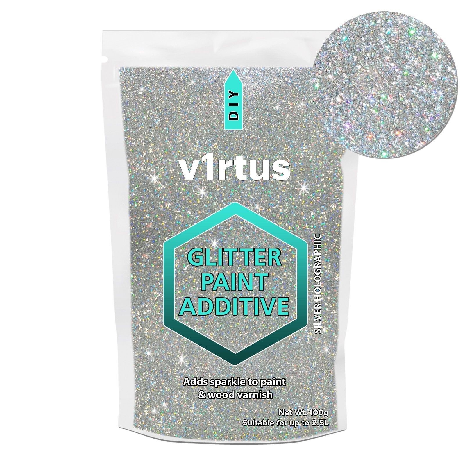 v1rtus 500g Diamond Silver + Holographic Glitter for Emulsion Paint Walls