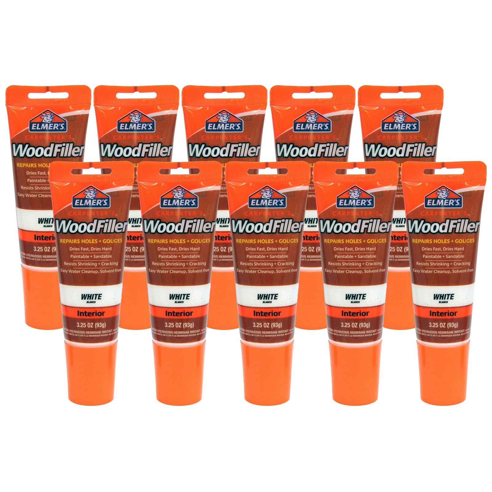 Elmer’s E855 Carpenter’s Wood Filler, 3.25-Ounce Tube, White -10 Pack