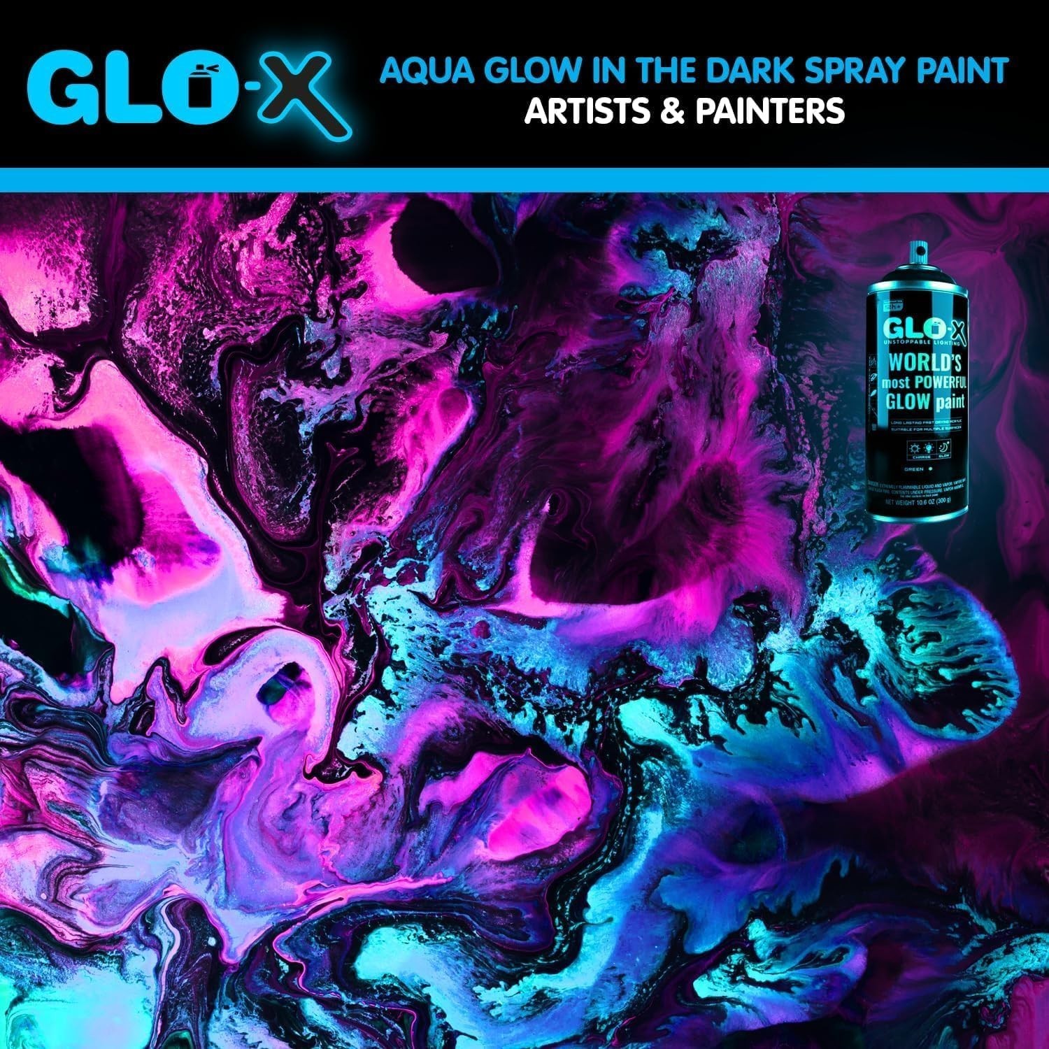 Blue Glow In The Dark Spray Paint 10.6 oz Acrylic for Indoor/Outdoor Use