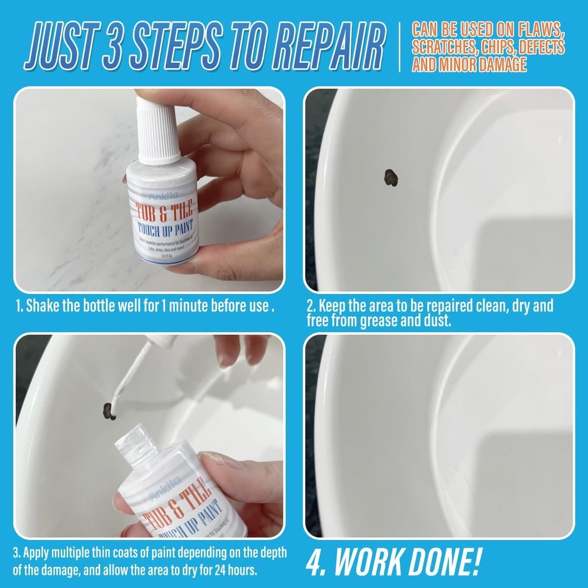 Transform Your Bathroom with High-Gloss Non-Toxic Tub Paint – 1oz White