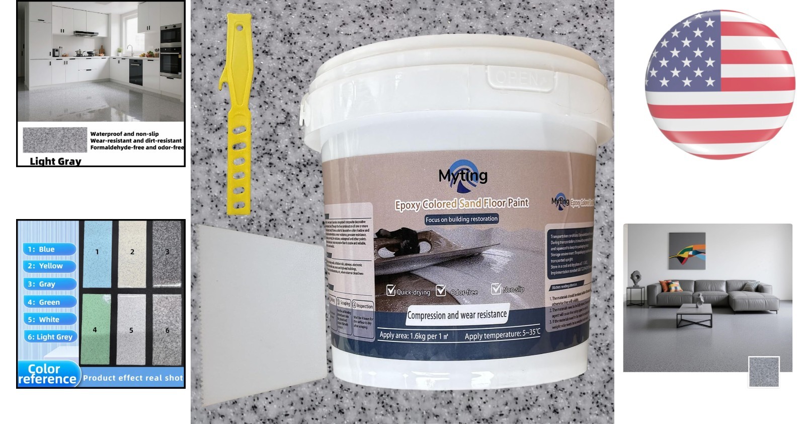 Self-Leveling Epoxy Floor Paint – Stain Resistant and Non-Slip, Light Gray 35 Oz