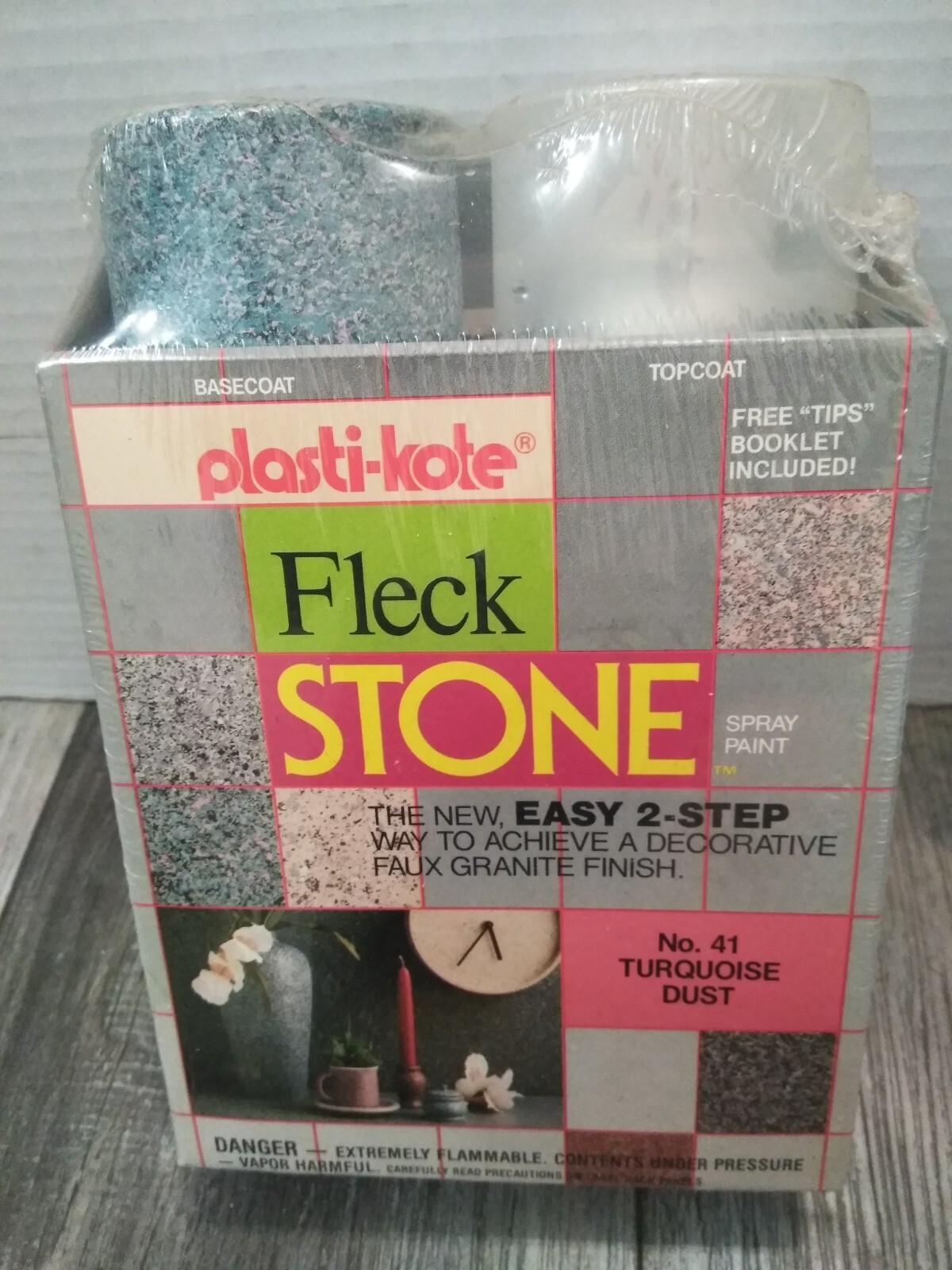 N.O.S. Plasti-kote No. 41 Turquoise Dust Fleck Stone Texture Paint 12 oz & 6 oz