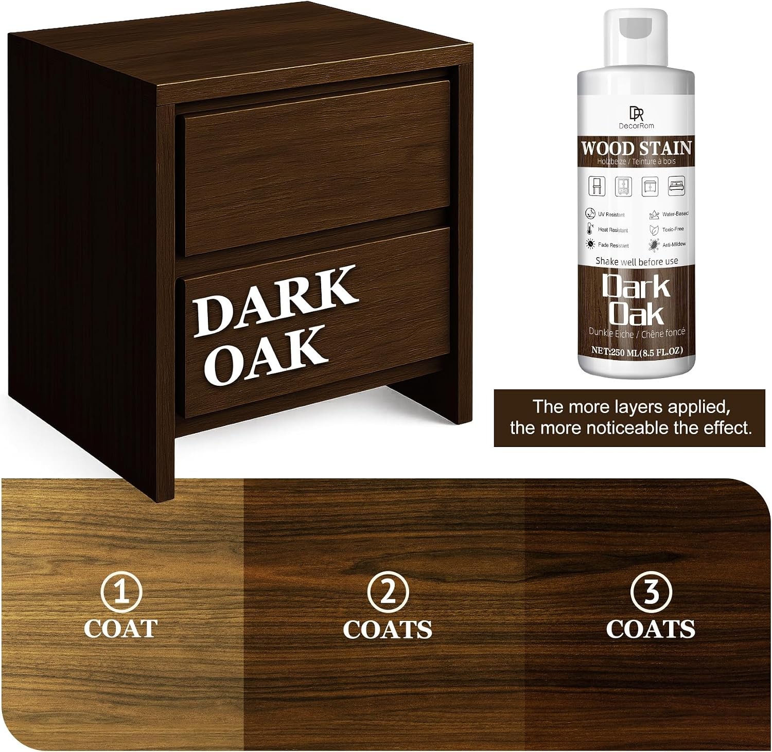 Dark Oak Wood Stain 8.5oz Water Based Wood Stain Matte Wooden Fast Drying Curing