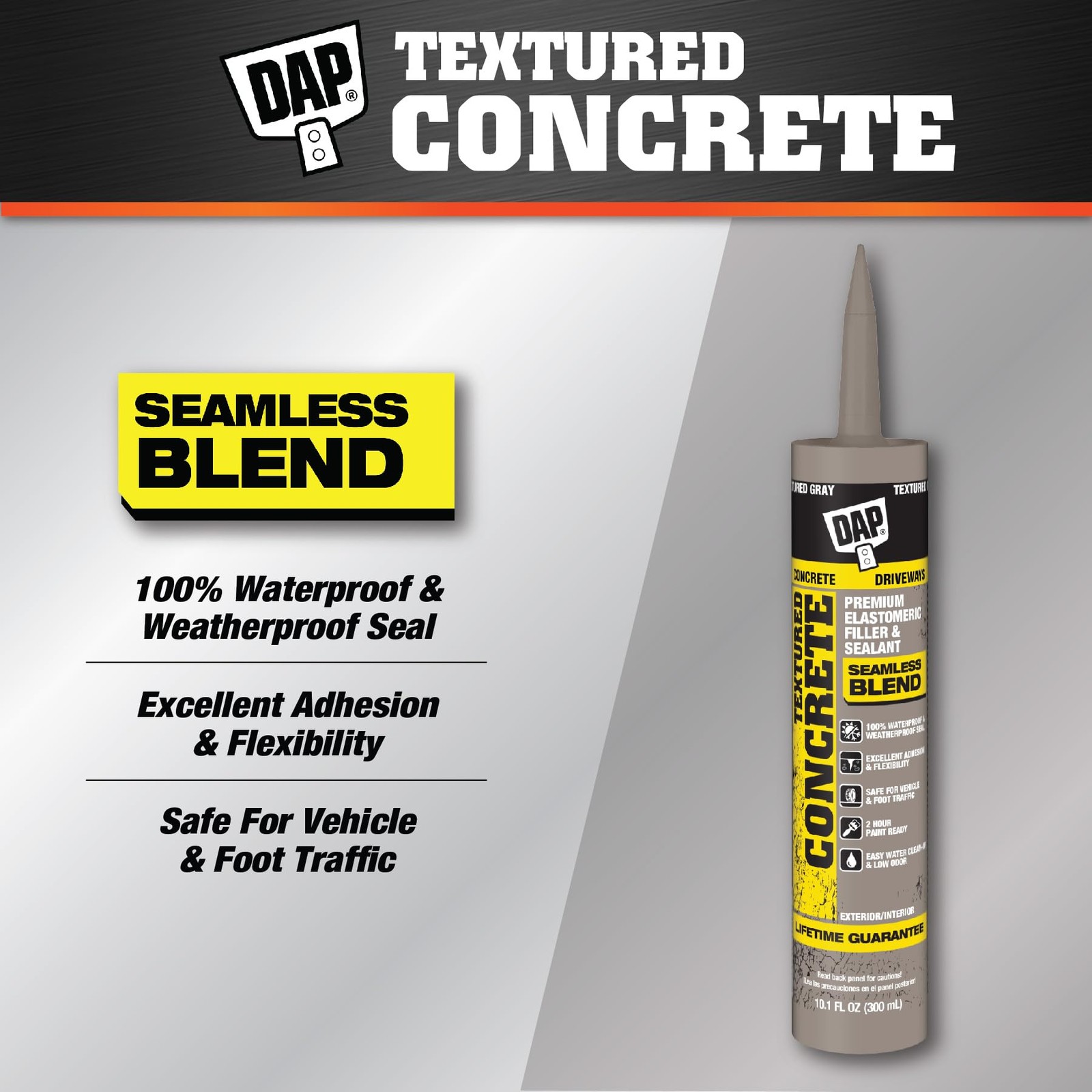 DAP Textured Concrete Premium Elastomeric Filler 10.1 Ounce (Pack of 1), Gray