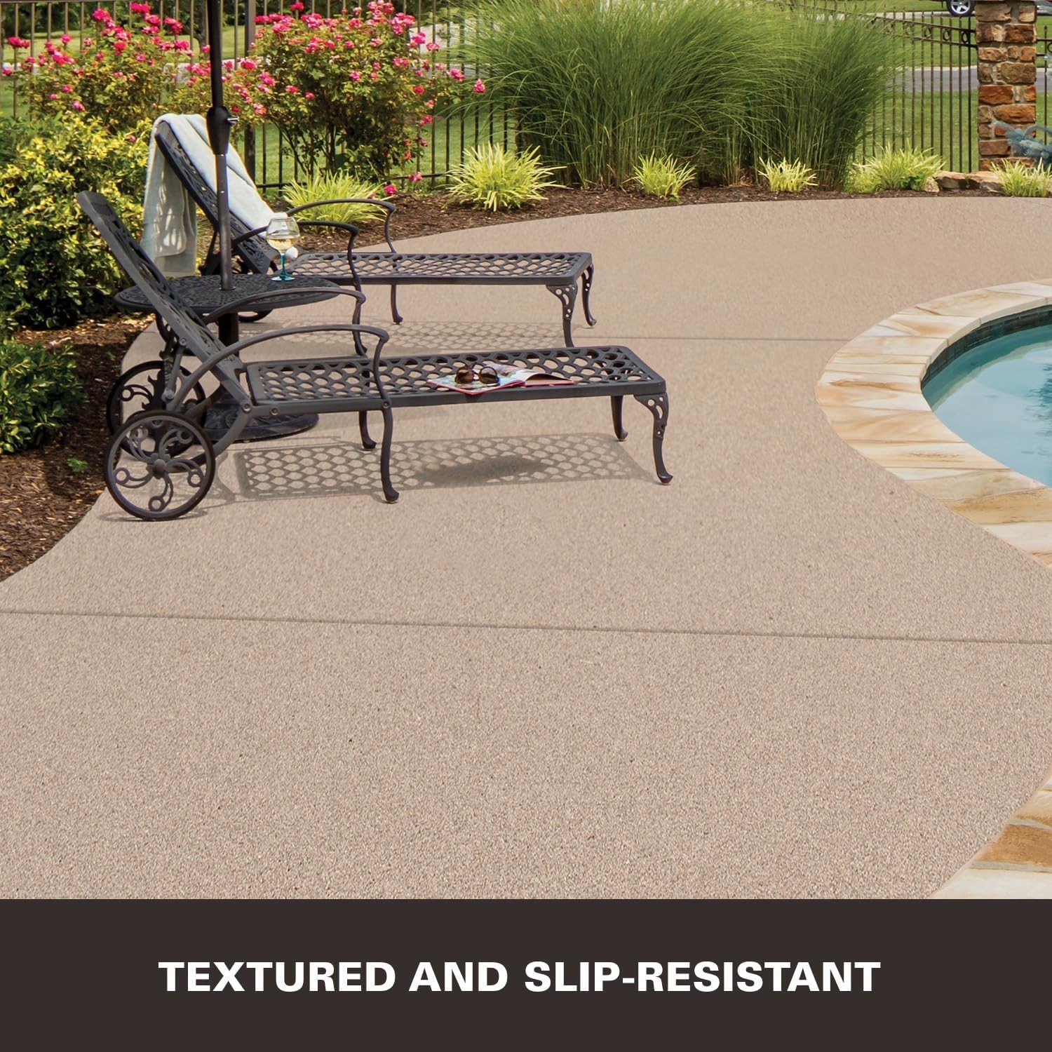 Decorative Concrete Coating, Interior/Exterior, Slip Resistant, Tan, 1 Gallon