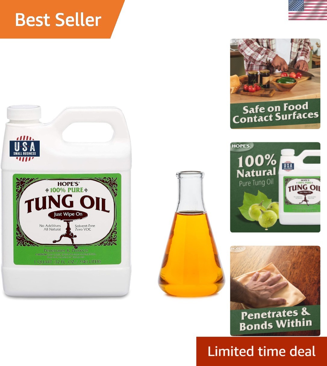 Moisture Resistant 100% Pure Tung Oil – 32 Fl Oz Wood Finish for Lasting Beauty