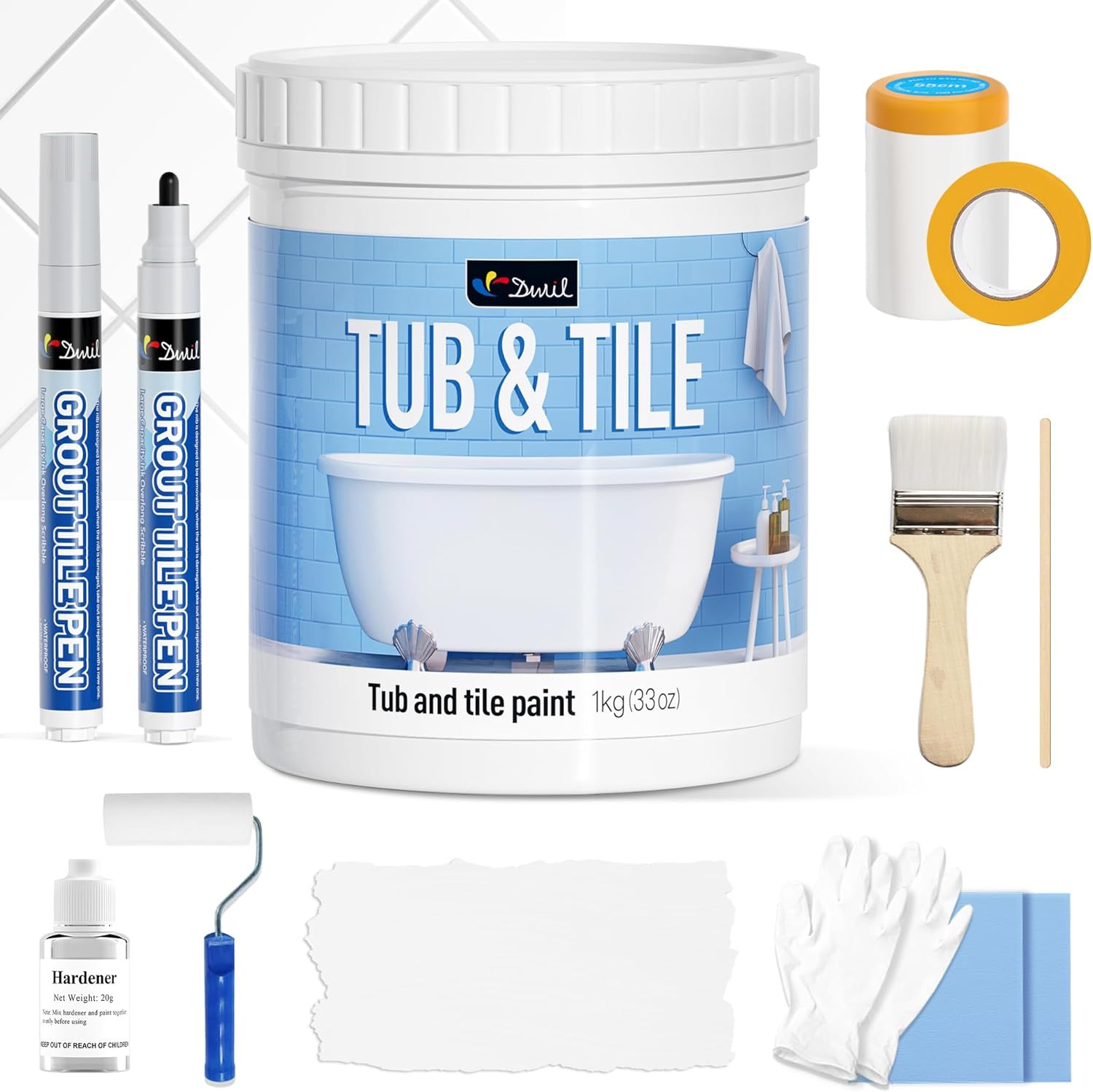 Tub Paint, Tub and Tile Refinishing Kit 35oz with Tools and 2 Grout Pen, White B
