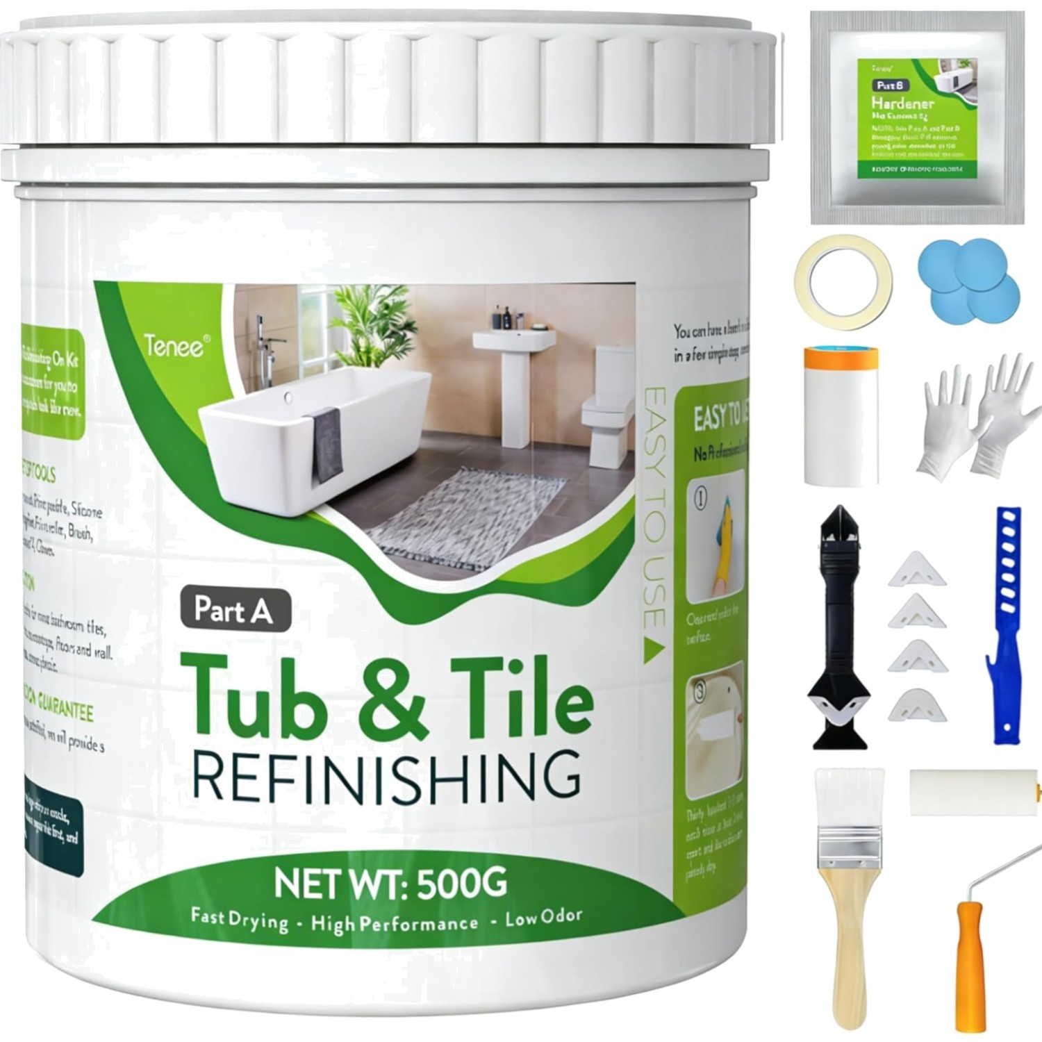 17oz White Tub and Tile Paint, Tub and Tile Refinishing Kit with 8 Tools, Sem…