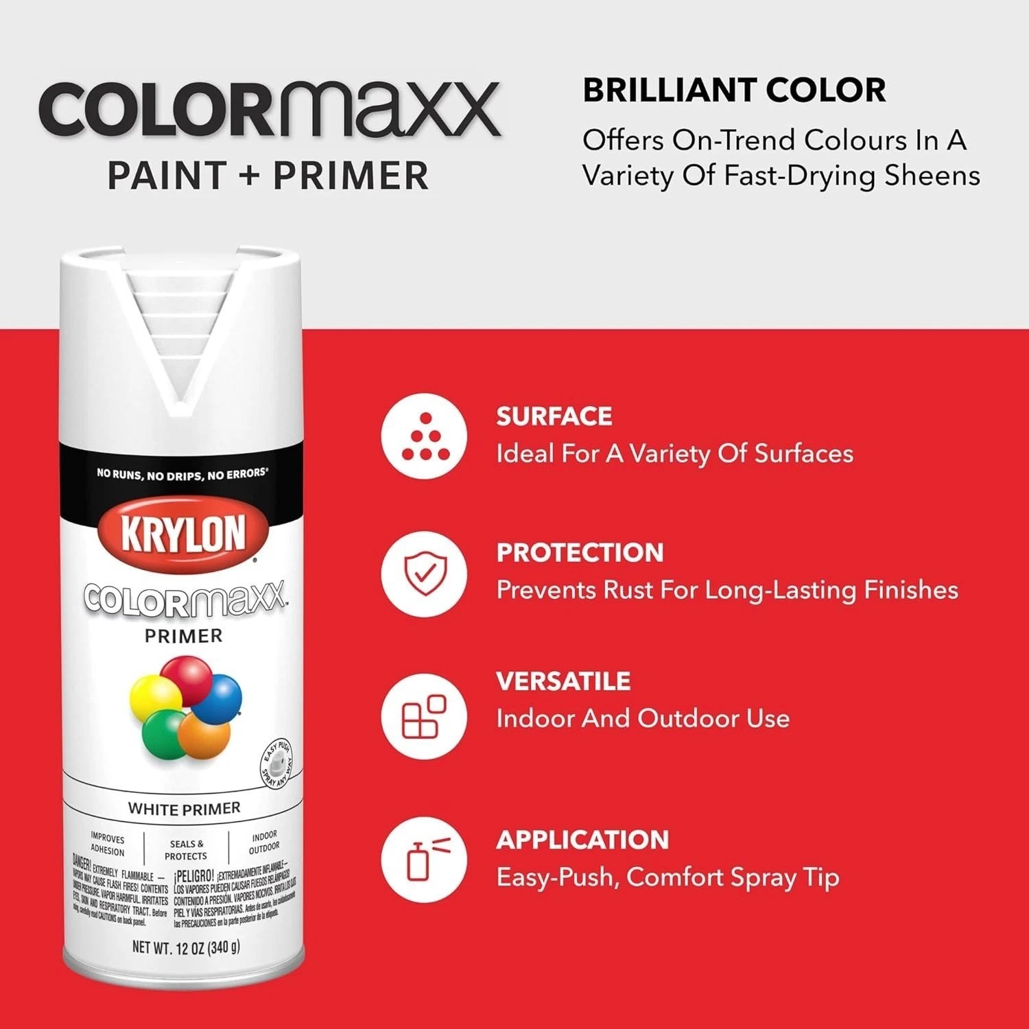 Water Resistant White Primer Spray Paint 12 Ounce for Various Materials
