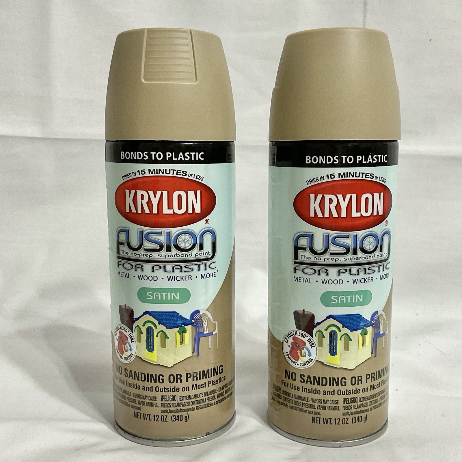 Lot 2 – Krylon Fusion Spray Paint KHAKI SATIN plastic Metal Wood 12 oz NEW