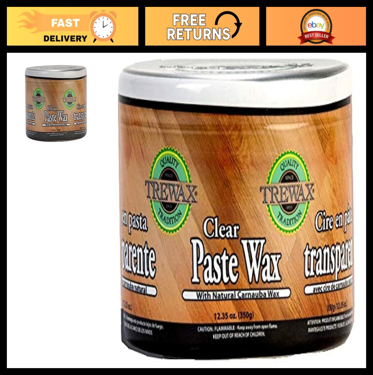 Clear Paste Wax with Carnauba – 12.35oz for Hardwood Floors, Furniture, Granite
