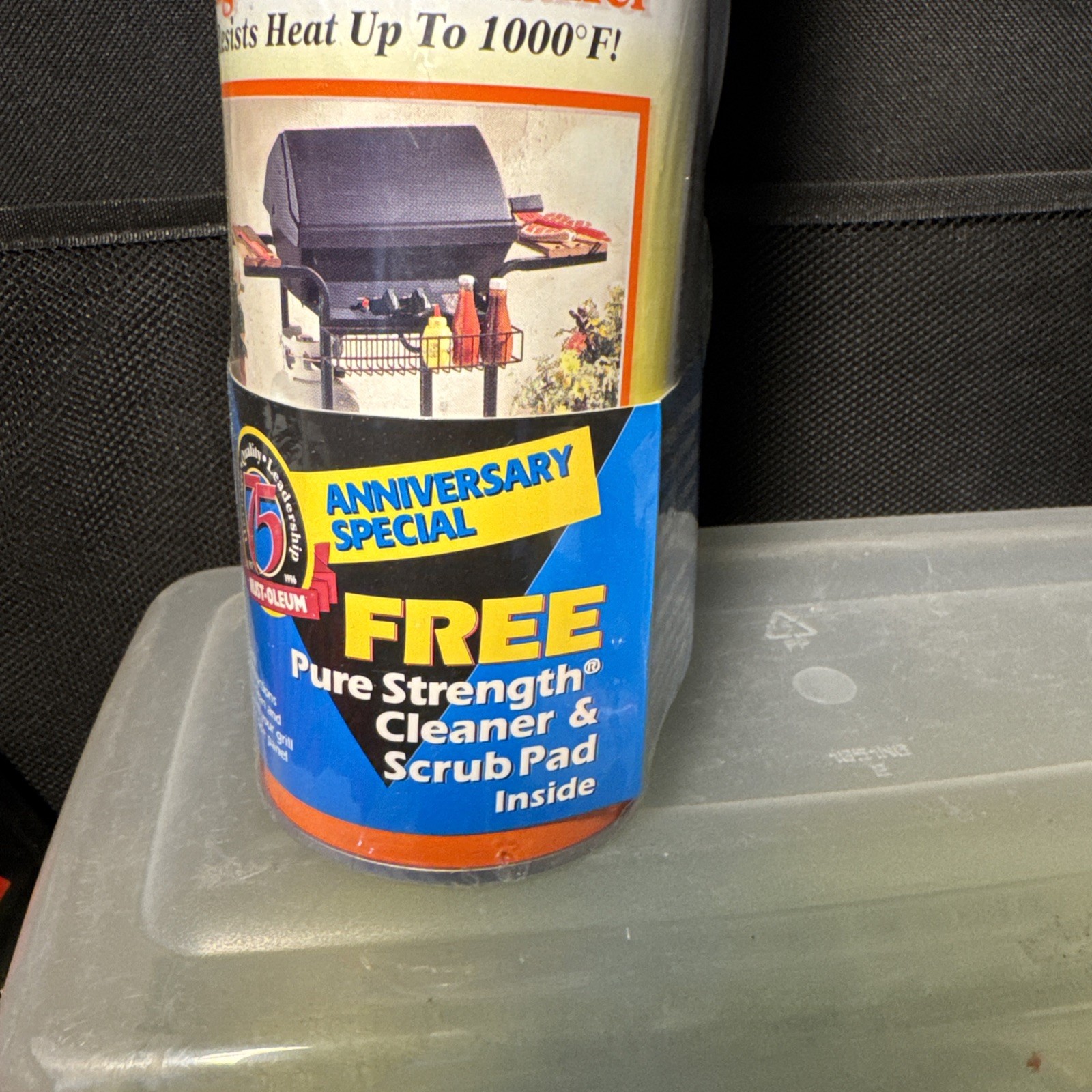 VTG RUSTOLEUM BAR-B-QUE BLACK HIGH HEAT ENAMEL SPRAY PAINT CAN/SCOTCH-BRITE PAD