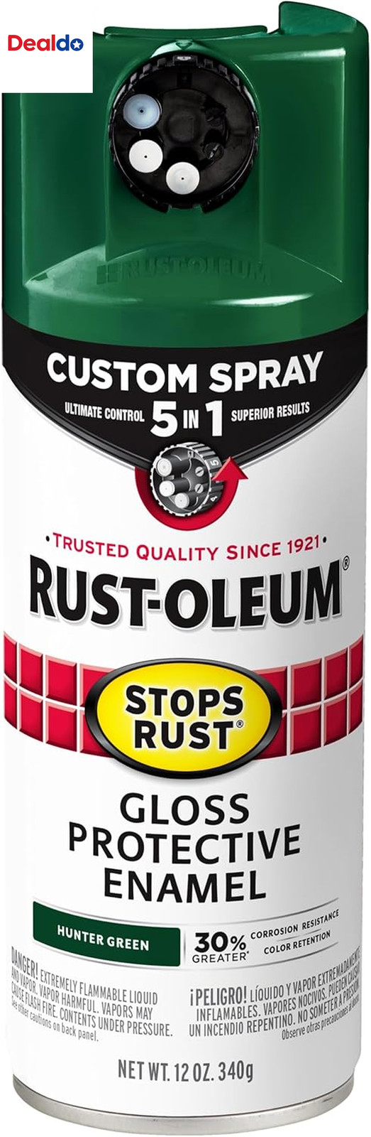 376891 Stops Rust Custom Spray 5-In-1 Spray Paint, 12 Oz, Gloss Hunter Green, (P