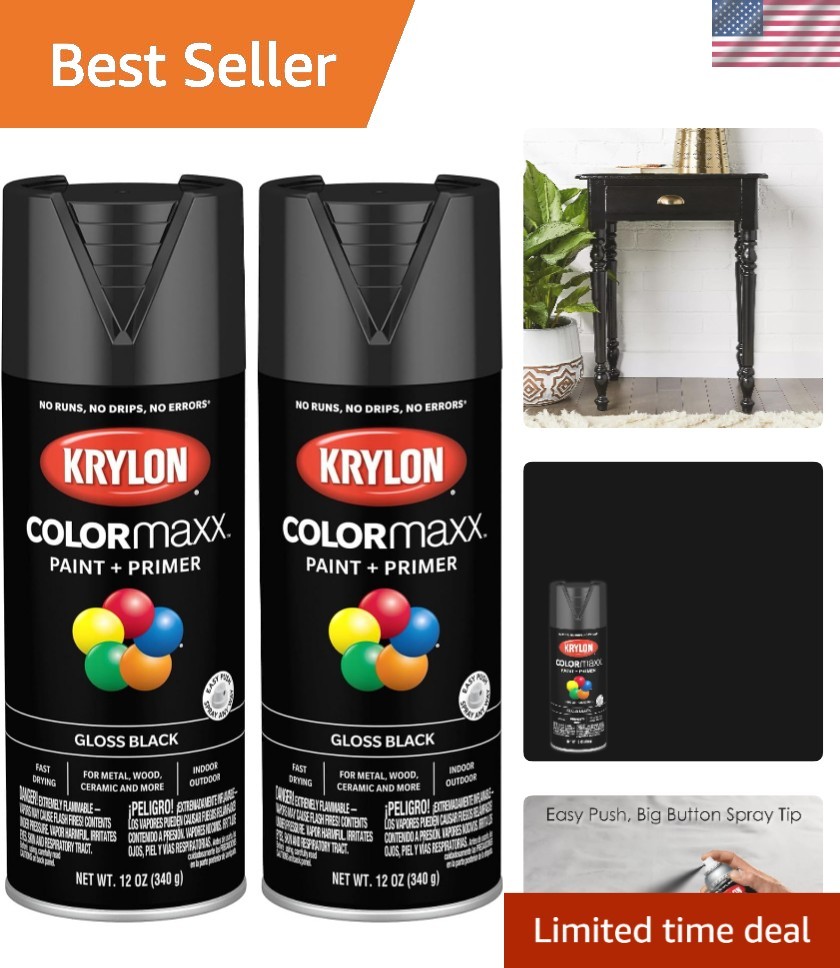 Krylon COLORmaxx Gloss Black Spray Paint & Primer, Rust-Resistant Indoor/Outd…